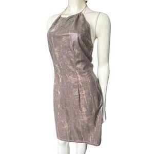 Vintage Y2K 90s Metallic Brown Snake Snakeskin Print Halter Dress Small Medium